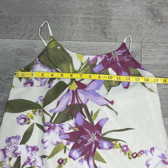 Jennifer Lopez Lavender Floral Flowy Chiffon Sleeveless Blouse Cascading Back S - Picture 6 of 10